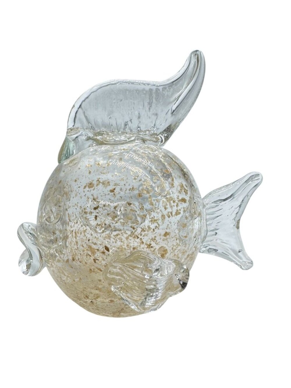 Clear And Gold Speckled Blown Glass Fish Figurine Ornament Decoration